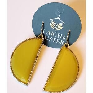 NEW Gold Toned Half Circle Dangle Earrings Yellow Fish Hook Pendant